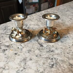 Studio Silversmiths Silver Plated Pair Of Candle Holders with gold blows